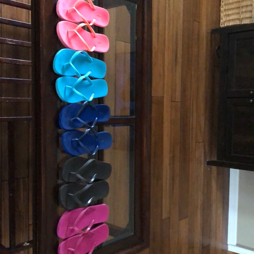 Flip Flops: pink, brown, navy blue, blue, & coral